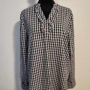 Hazel - Black and White Checkered Long Sleeve Women's Blouse - Large